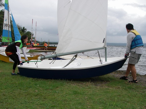 Carrying the boat out to the lake